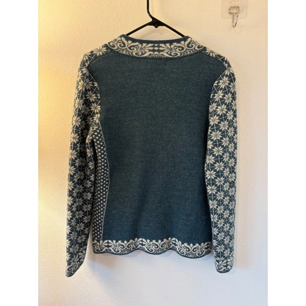Classic Alpaca Blue White Snowflake Full Zip Cardigan Sweater 100% Alpaca Peru L